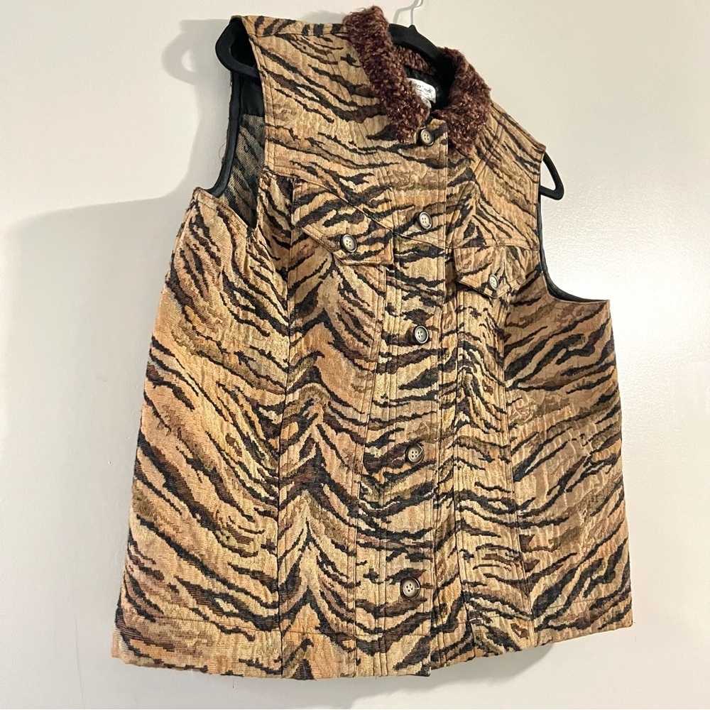 Vintage Coldwater Creek Vest Size Medium Tiger Print Y2K Western Boho Chic